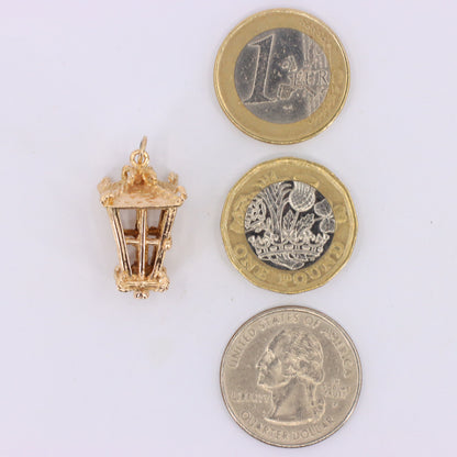 Vintage 9ct Hallmarked Yellow Gold Candle Lantern Pendant Retro Charm Gift