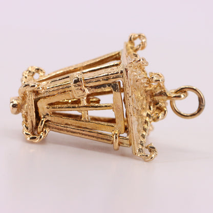 Vintage 9ct Hallmarked Yellow Gold Candle Lantern Pendant Retro Charm Gift