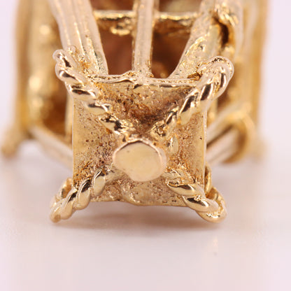 Vintage 9ct Hallmarked Yellow Gold Candle Lantern Pendant Retro Charm Gift