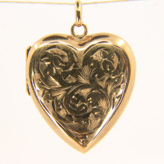 Vintage 9ct Hallmarked Gold Heart Locket Engraved Floral Photo Pendant Gift