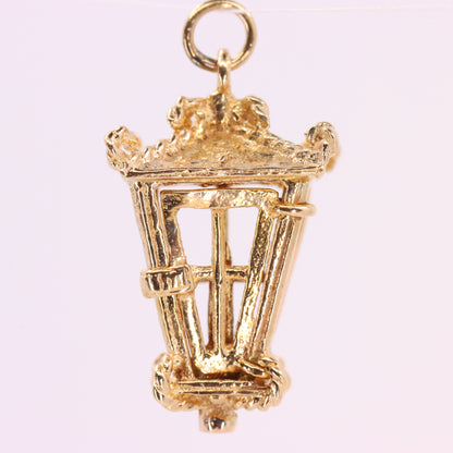 Vintage 9ct Hallmarked Yellow Gold Candle Lantern Pendant Retro Charm Gift