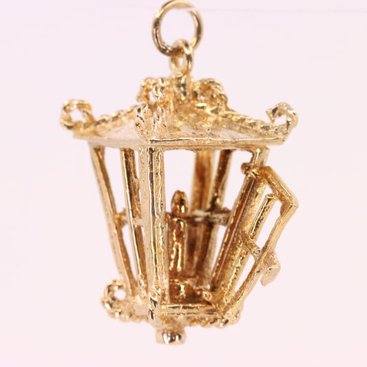 Vintage 9ct Hallmarked Yellow Gold Candle Lantern Pendant Retro Charm Gift