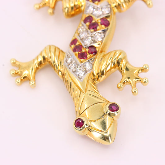 Vintage 18ct Yellow Gold Roy Sarkin Lizard Ruby & Diamond Brooch Boxed Gift