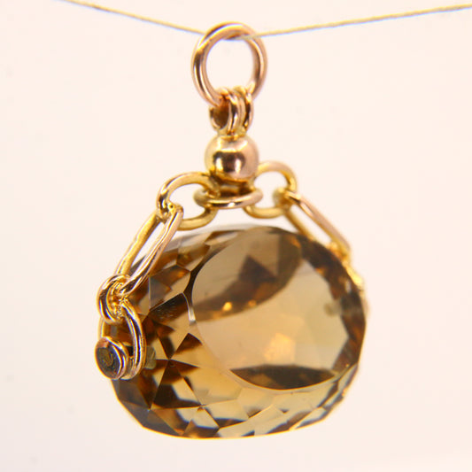 Vintage 9ct Citrine Spinner Charm 9 Carat Hallmarked Yellow Gold Swivel Fob Pendant