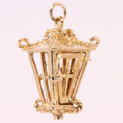Vintage 9ct Hallmarked Yellow Gold Candle Lantern Pendant Retro Charm Gift