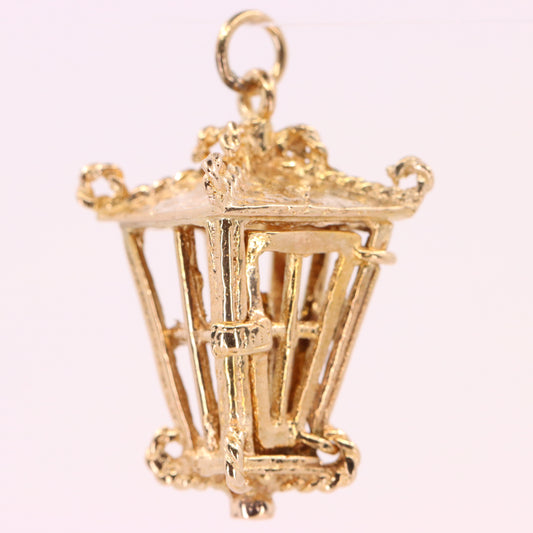 Vintage 9ct Hallmarked Yellow Gold Candle Lantern Pendant Retro Charm Gift