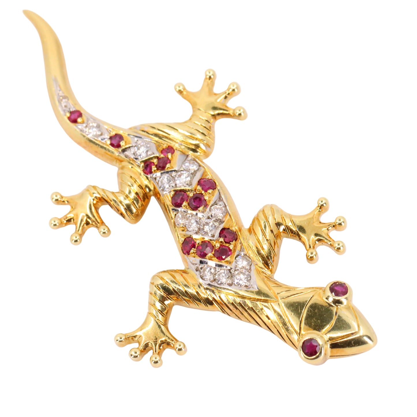 Vintage 18ct Yellow Gold Roy Sarkin Lizard Ruby & Diamond Brooch Boxed Gift