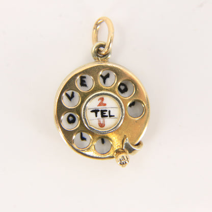 Vintage 9ct Georg Jensen Rotary Phone Charm Pendant I Love You Gold Gift