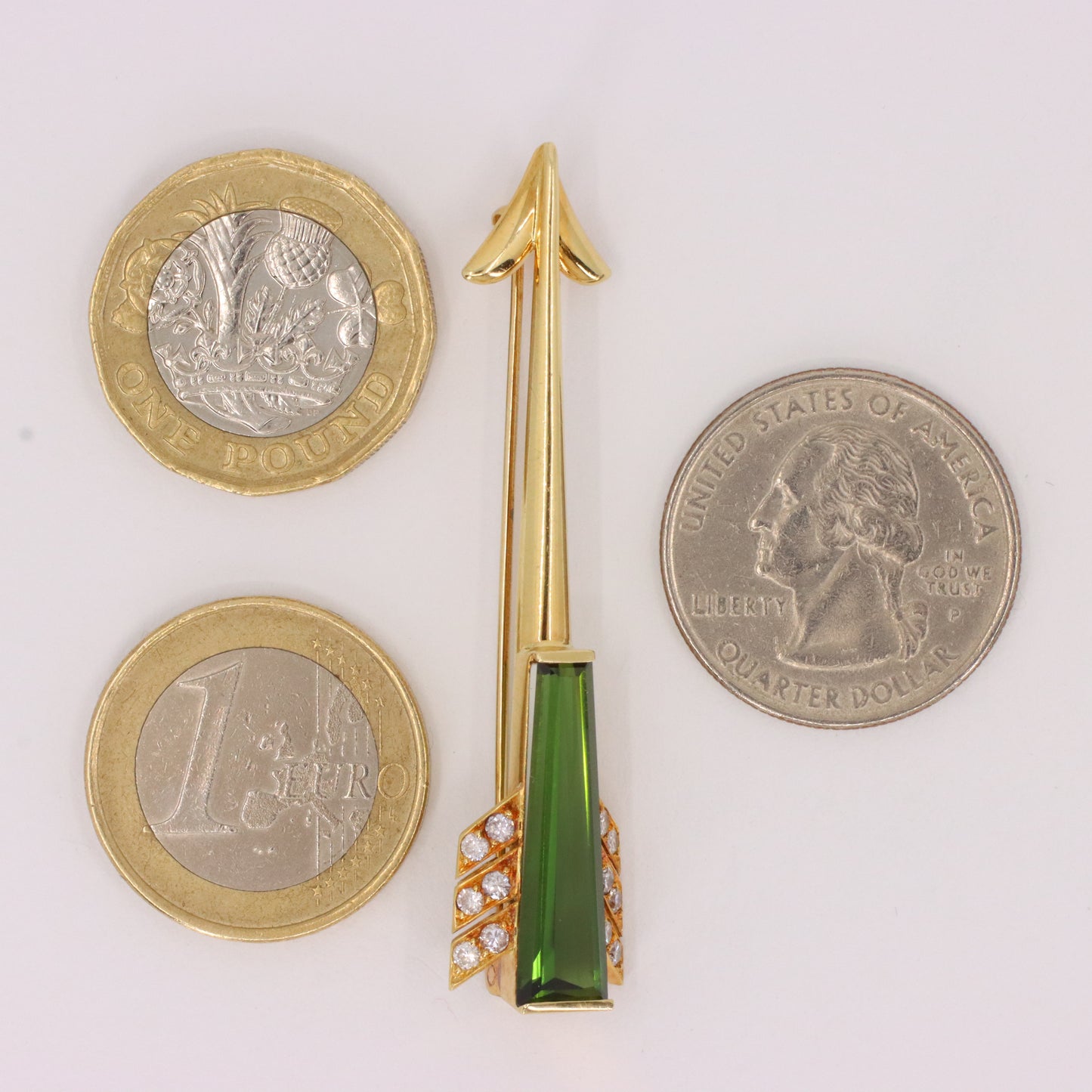 Vintage 18ct Gold Roy Sarkin Statement Pin Tourmaline Diamond Arrow Brooch