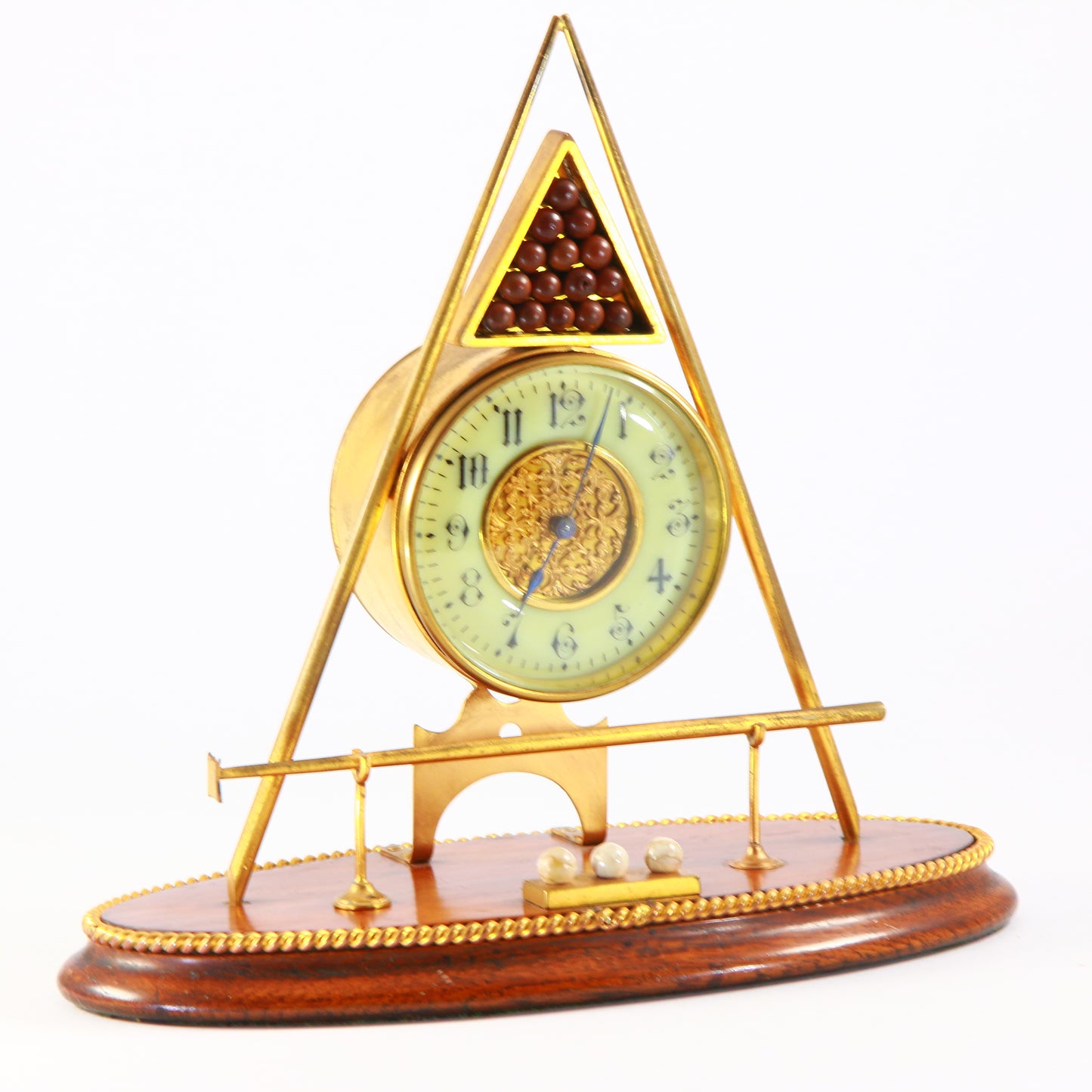 Antique Clock Billiards Set Novelty Desk Clock Circa 1900 Serviced & Running