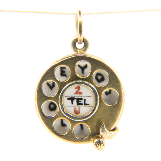 Vintage 9ct Georg Jensen Rotary Phone Charm Pendant I Love You Gold Gift