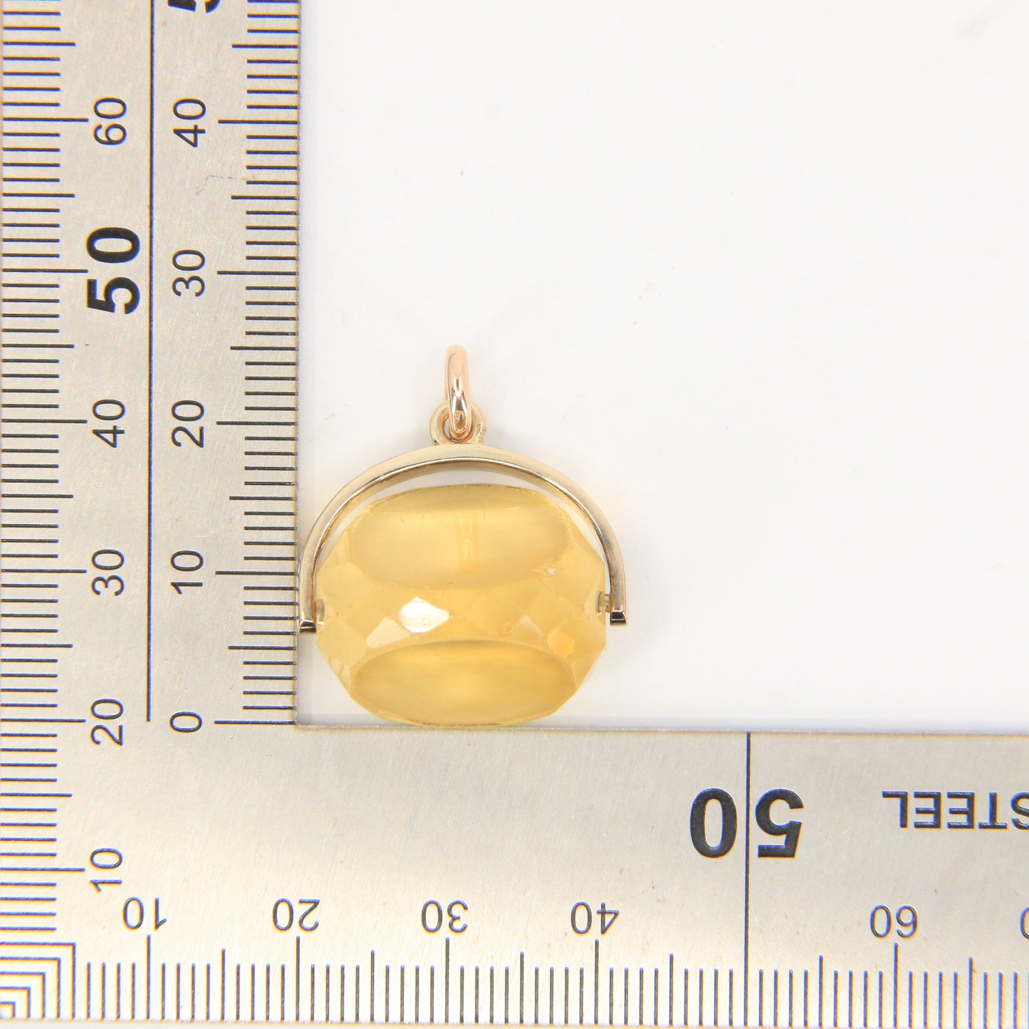 Vintage 9ct Hallmarked Gold Citrine Spinner Pendant Charm Faceted Stone Gift