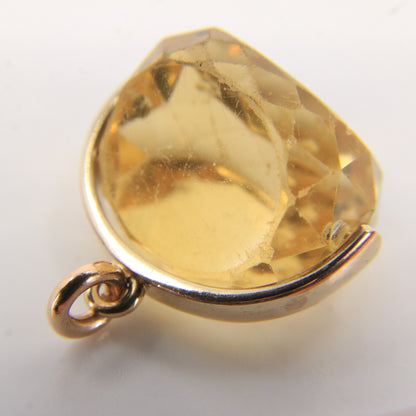 Vintage 9ct Hallmarked Gold Citrine Spinner Pendant Charm Faceted Stone Gift