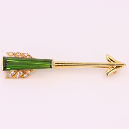 Vintage 18ct Gold Roy Sarkin Statement Pin Tourmaline Diamond Arrow Brooch