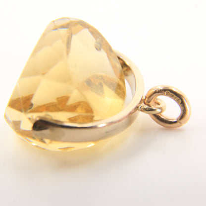 Vintage 9ct Hallmarked Gold Citrine Spinner Pendant Charm Faceted Stone Gift
