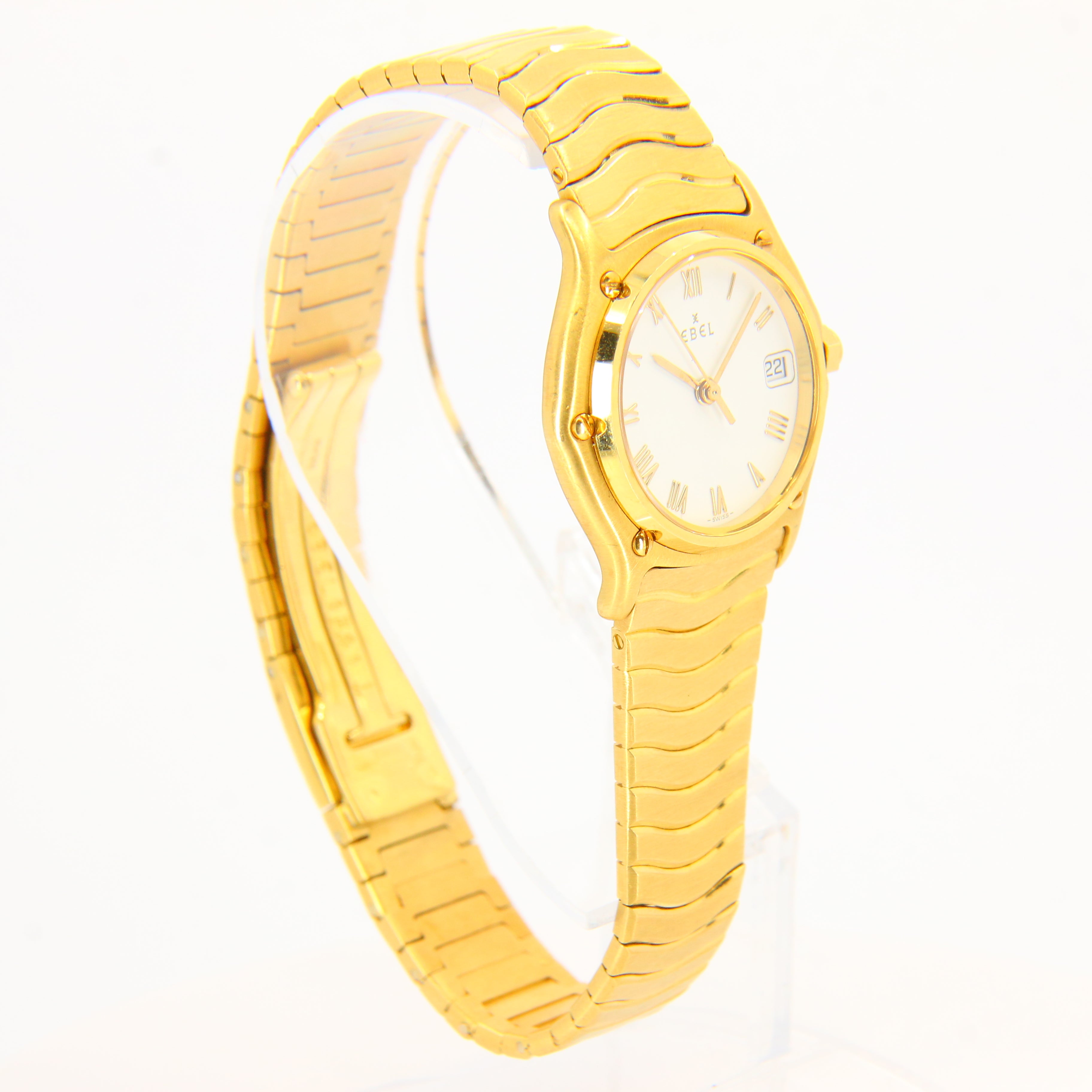 Vintage 18ct Ebel Wave Gold Ladies Gold Wristwatch Boxed Ian Burton Antiques