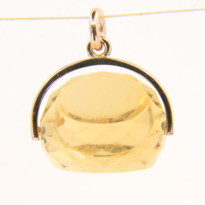 Vintage 9ct Hallmarked Gold Citrine Spinner Pendant Charm Faceted Stone Gift