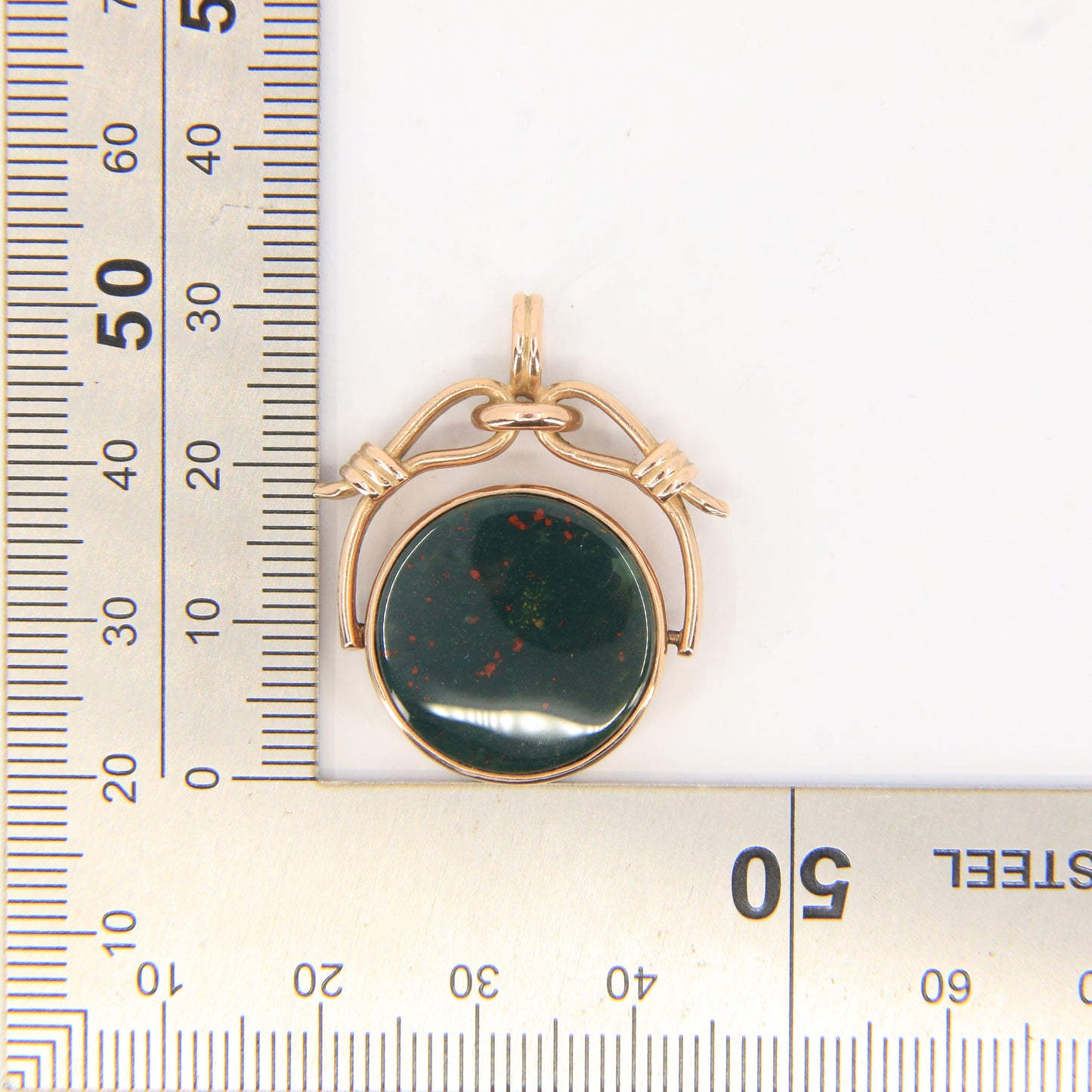 Vintage 9ct Hallmarked Gold Spinner Pendant Bloodstone Carnelian Fob Charm Gift