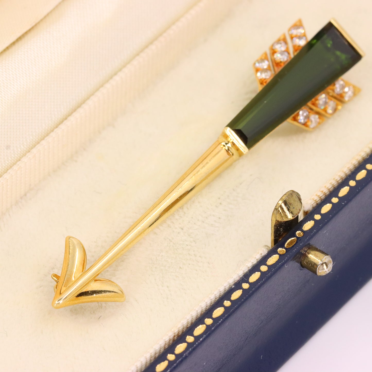 Vintage 18ct Gold Roy Sarkin Statement Pin Tourmaline Diamond Arrow Brooch