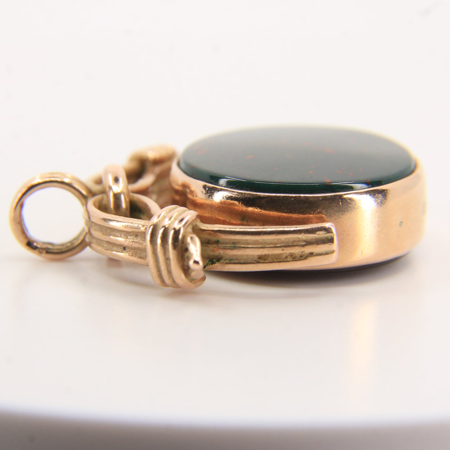 Vintage 9ct Hallmarked Gold Spinner Pendant Bloodstone Carnelian Fob Charm Gift