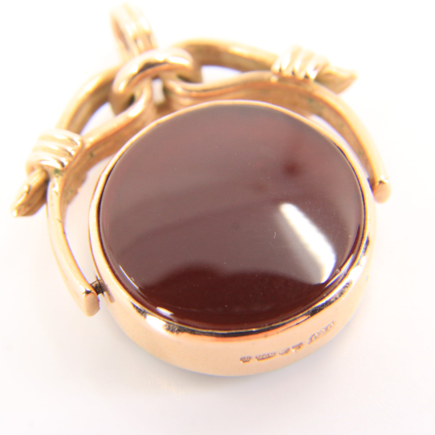Vintage 9ct Hallmarked Gold Spinner Pendant Bloodstone Carnelian Fob Charm Gift