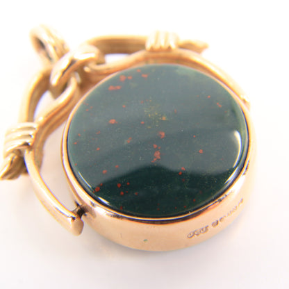 Vintage 9ct Hallmarked Gold Spinner Pendant Bloodstone Carnelian Fob Charm Gift