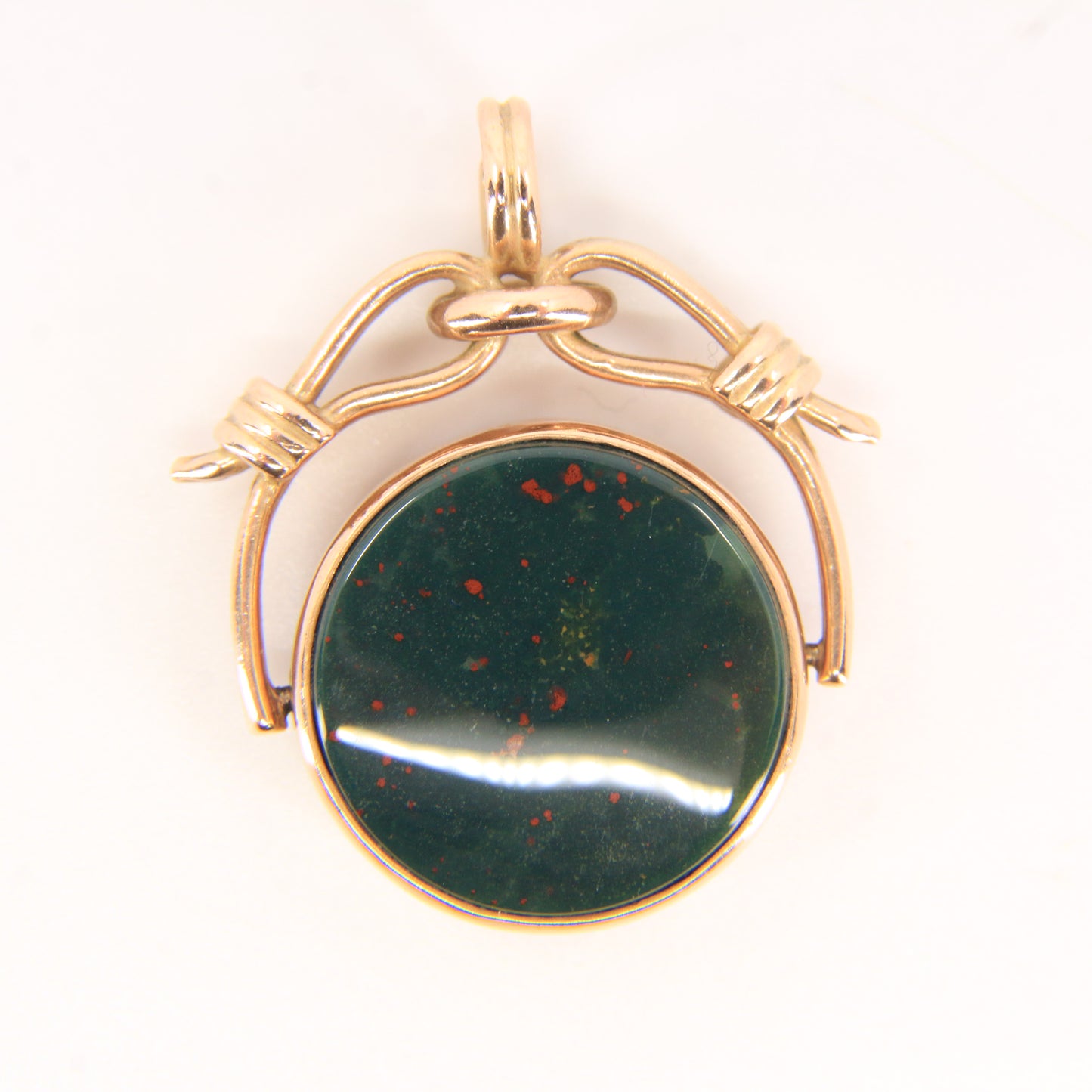 Vintage 9ct Hallmarked Gold Spinner Pendant Bloodstone Carnelian Fob Charm Gift