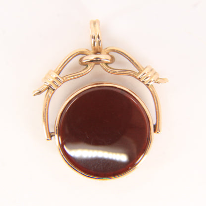 Vintage 9ct Hallmarked Gold Spinner Pendant Bloodstone Carnelian Fob Charm Gift