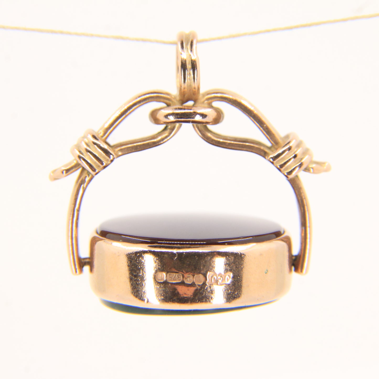 Vintage 9ct Hallmarked Gold Spinner Pendant Bloodstone Carnelian Fob Charm Gift