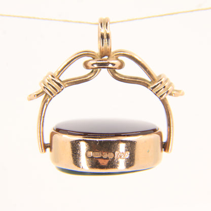 Vintage 9ct Hallmarked Gold Spinner Pendant Bloodstone Carnelian Fob Charm Gift