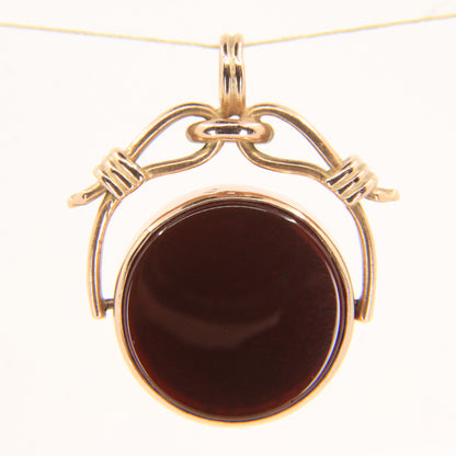 Vintage 9ct Hallmarked Gold Spinner Pendant Bloodstone Carnelian Fob Charm Gift