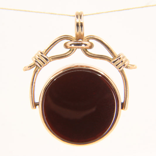 Vintage 9ct Hallmarked Gold Spinner Pendant Bloodstone Carnelian Fob Charm Gift