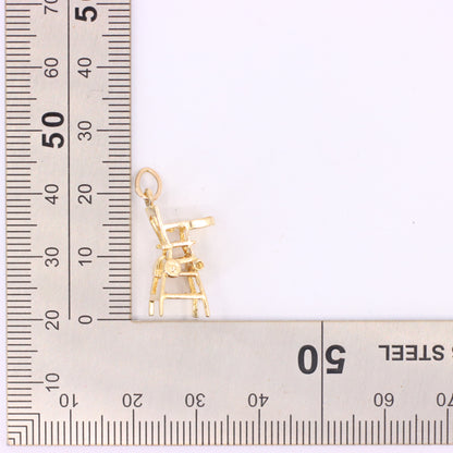 Vintage 9ct Hallmarked Gold Folding High Chair Charm Pram Stroller Pendant Gift