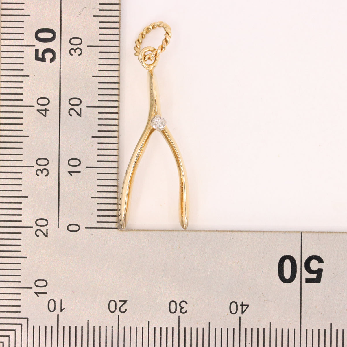 Vintage 9ct Hallmarked Gold Diamond Wishbone Ring Holder Charm Lucky Pendant