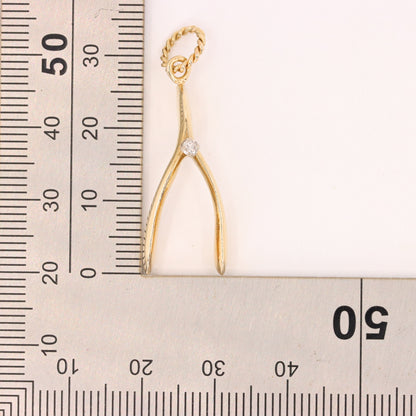 Vintage 9ct Hallmarked Gold Diamond Wishbone Ring Holder Charm Lucky Pendant