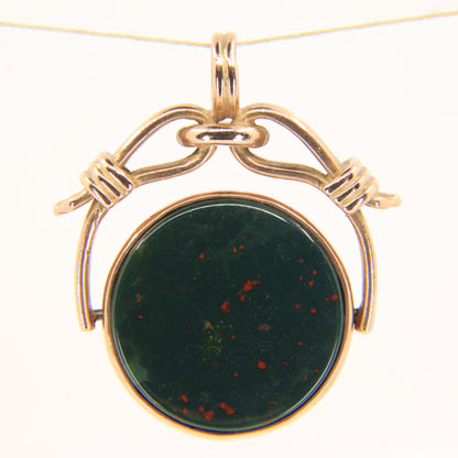 Vintage 9ct Hallmarked Gold Spinner Pendant Bloodstone Carnelian Fob Charm Gift