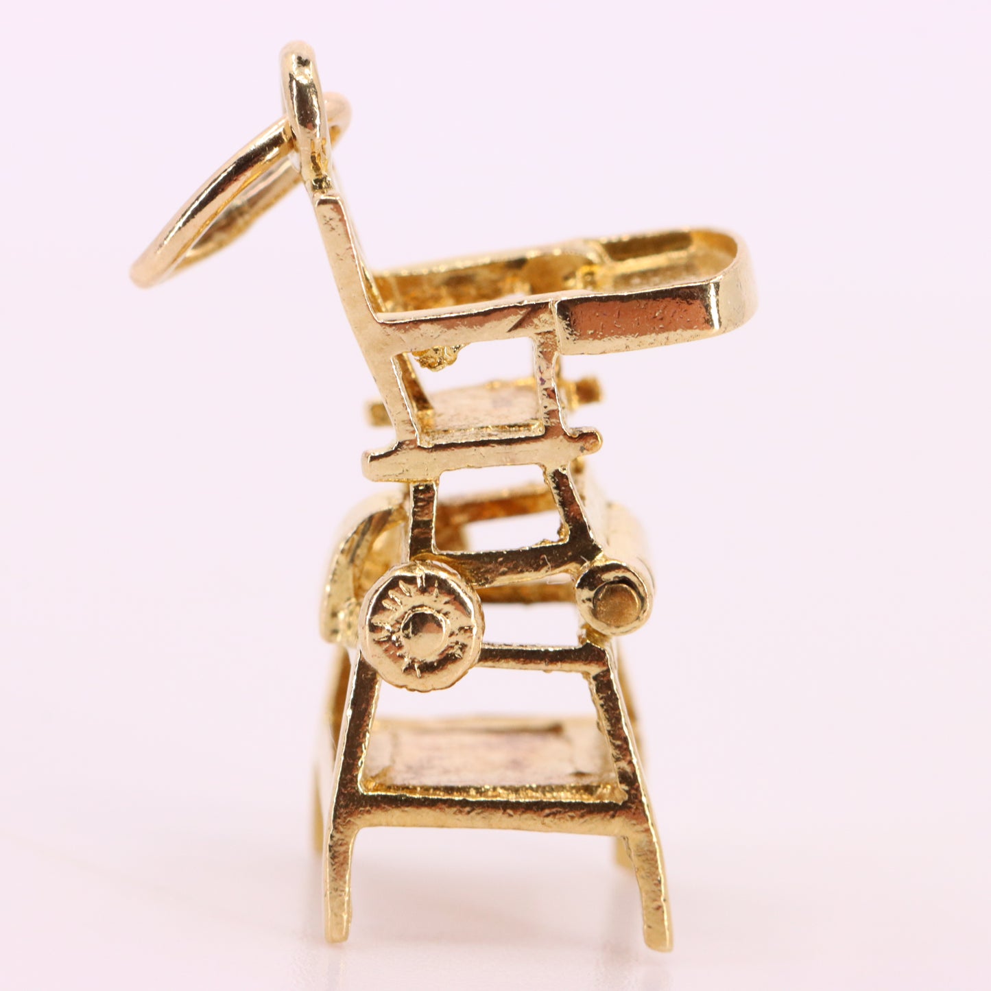 Vintage 9ct Hallmarked Gold Folding High Chair Charm Pram Stroller Pendant Gift