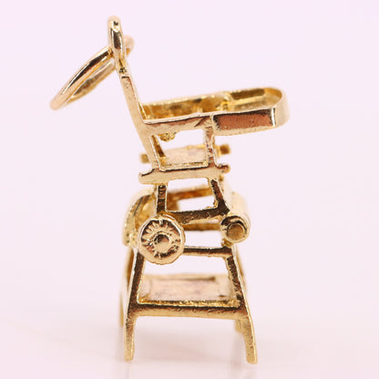 Vintage 9ct Hallmarked Gold Folding High Chair Charm Pram Stroller Pendant Gift