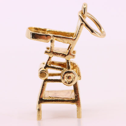 Vintage 9ct Hallmarked Gold Folding High Chair Charm Pram Stroller Pendant Gift