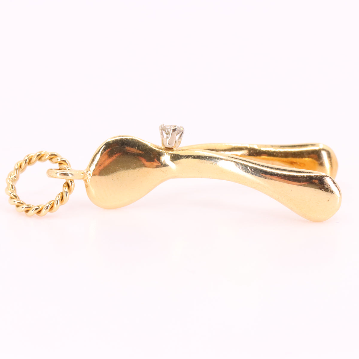 Vintage 9ct Hallmarked Gold Diamond Wishbone Ring Holder Charm Lucky Pendant