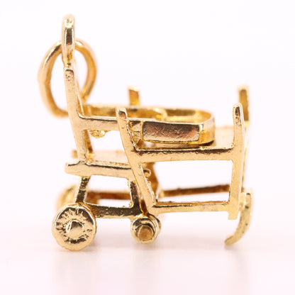 Vintage 9ct Hallmarked Gold Folding High Chair Charm Pram Stroller Pendant Gift