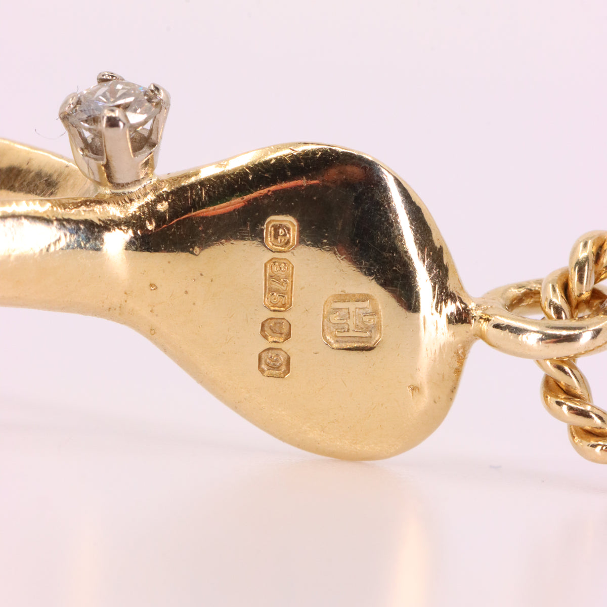 Vintage 9ct Hallmarked Gold Diamond Wishbone Ring Holder Charm Lucky Pendant