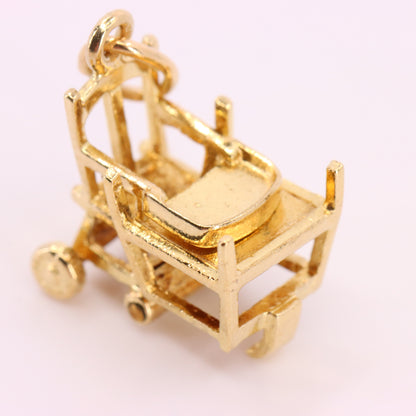 Vintage 9ct Hallmarked Gold Folding High Chair Charm Pram Stroller Pendant Gift