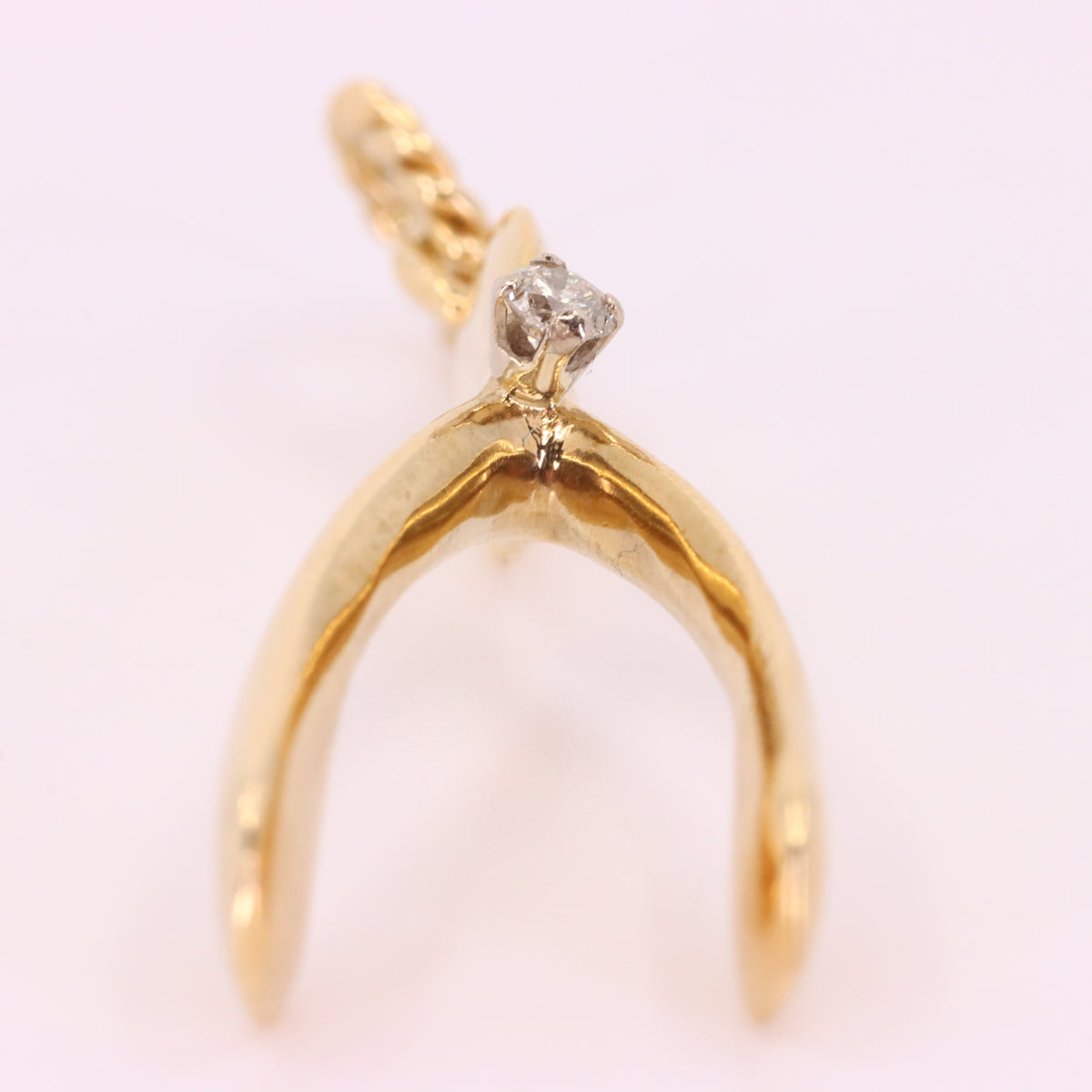 Vintage 9ct Hallmarked Gold Diamond Wishbone Ring Holder Charm Lucky Pendant