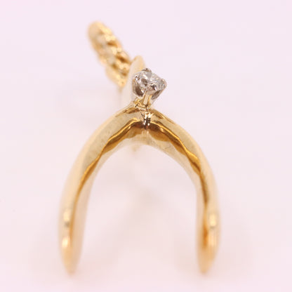 Vintage 9ct Hallmarked Gold Diamond Wishbone Ring Holder Charm Lucky Pendant