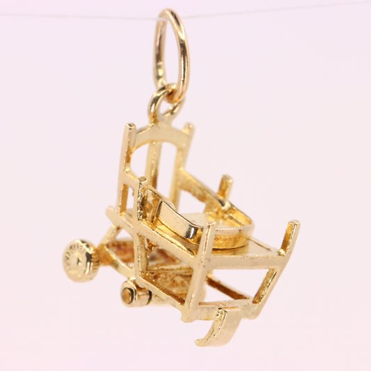 Vintage 9ct Hallmarked Gold Folding High Chair Charm Pram Stroller Pendant Gift