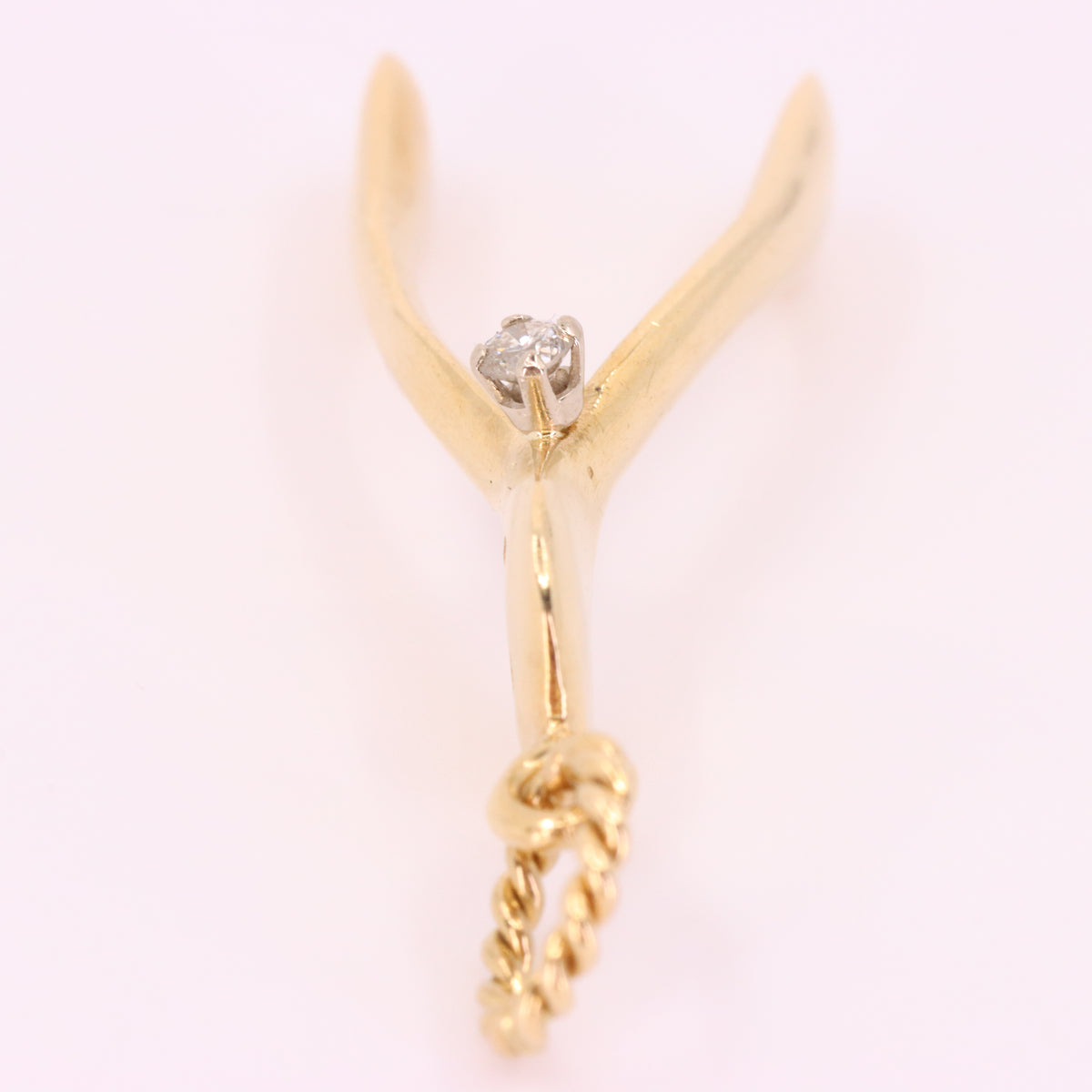 Vintage 9ct Hallmarked Gold Diamond Wishbone Ring Holder Charm Lucky Pendant