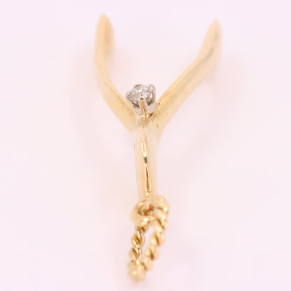 Vintage 9ct Hallmarked Gold Diamond Wishbone Ring Holder Charm Lucky Pendant