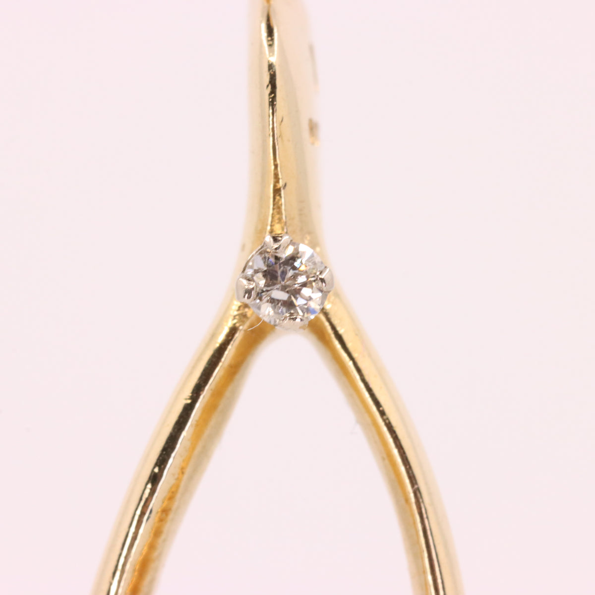 Vintage 9ct Hallmarked Gold Diamond Wishbone Ring Holder Charm Lucky Pendant