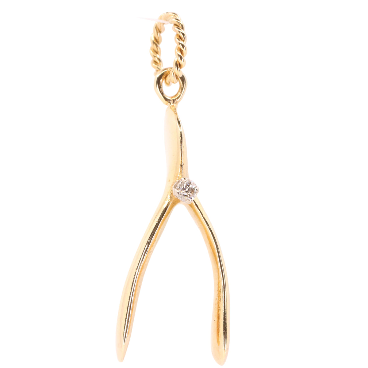 Vintage 9ct Hallmarked Gold Diamond Wishbone Ring Holder Charm Lucky Pendant
